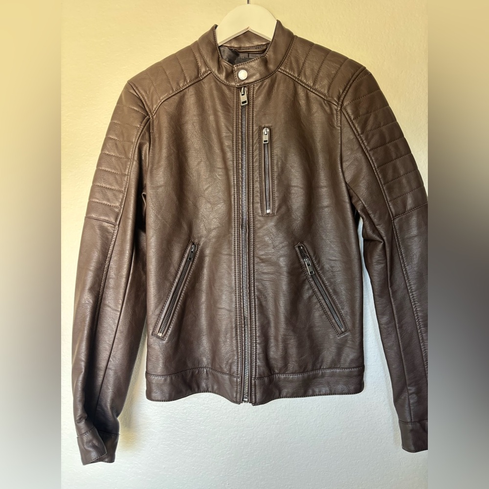 H&M Men's Dark Brown Leather Jacket - Picture 3 of 14